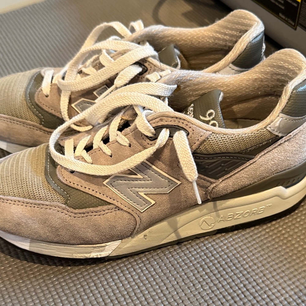 New Balance Womens Light Beige and Gray Lace-Up Sneakers